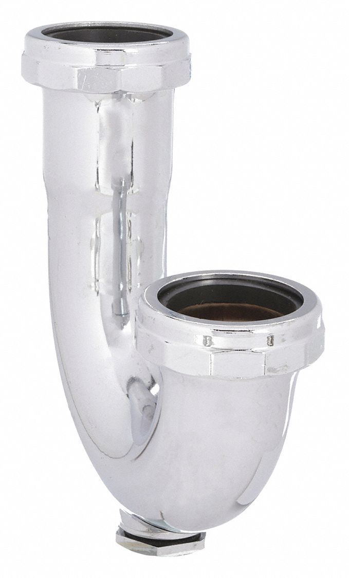 Bend: Brass, Chrome, Silver, 1 1/2 in Nominal Pipe Size, 5 3/4 in Overall Lg, Slip