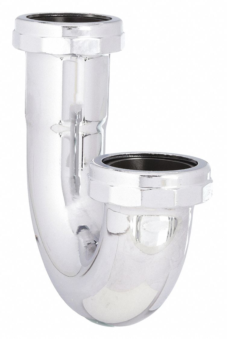 Bend: Brass, Chrome, Silver, 1 1/4 in Nominal Pipe Size, 5 1/8 in Overall Lg, Slip