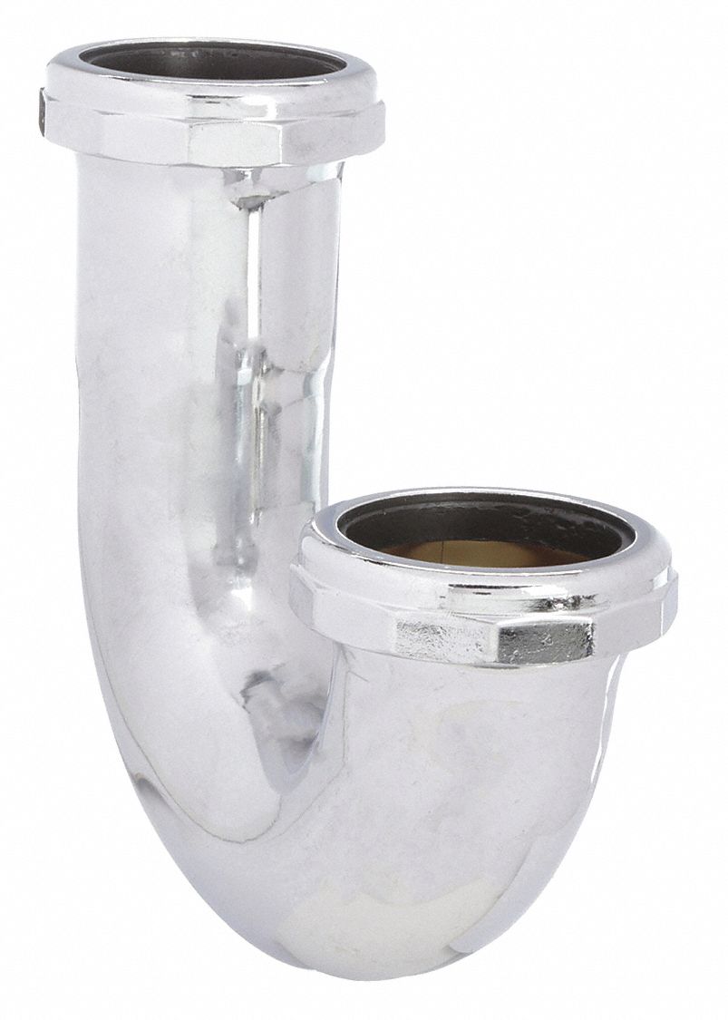 Bend: Brass, Chrome, Silver, 1 1/2 in Nominal Pipe Size, 5 1/2 in Overall Lg, Slip