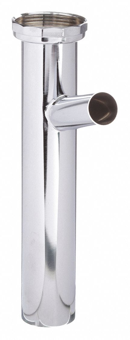 Tailpiece: Brass, Chrome, Silver, 1 1/2 in Nominal Pipe Size, 8 in Overall Lg