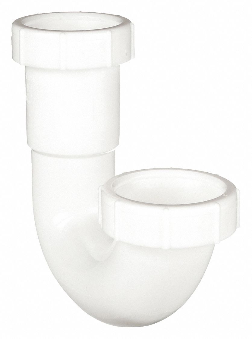 Bend: Plastic, White, 1 1/2 in Nominal Pipe Size, 5 1/4 in Overall Lg, Slip