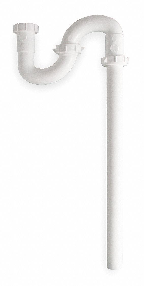 Trap: Plastic, White, 1 1/2 in Nominal Pipe Size, 19 1/2 in Overall Lg, Slip, Slip