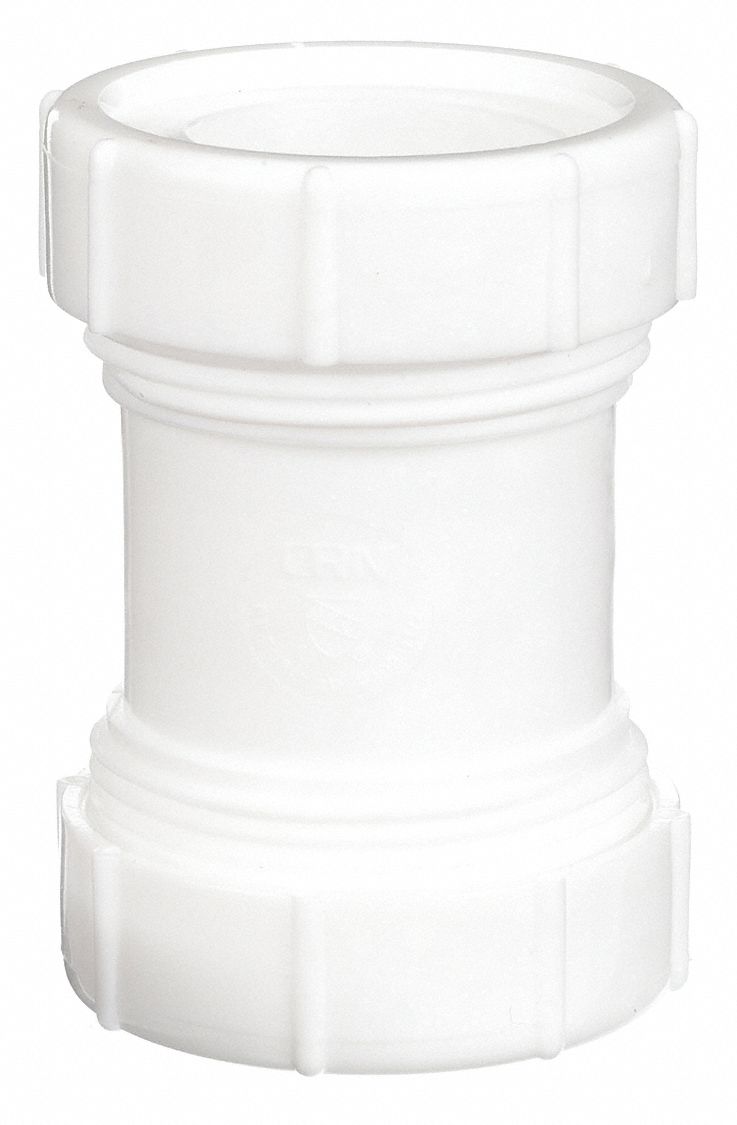 COUPLING: PLASTIC, WHITE, 3½ IN OVERALL LG, 1¼ IN/1½ IN FITS PIPE SIZE