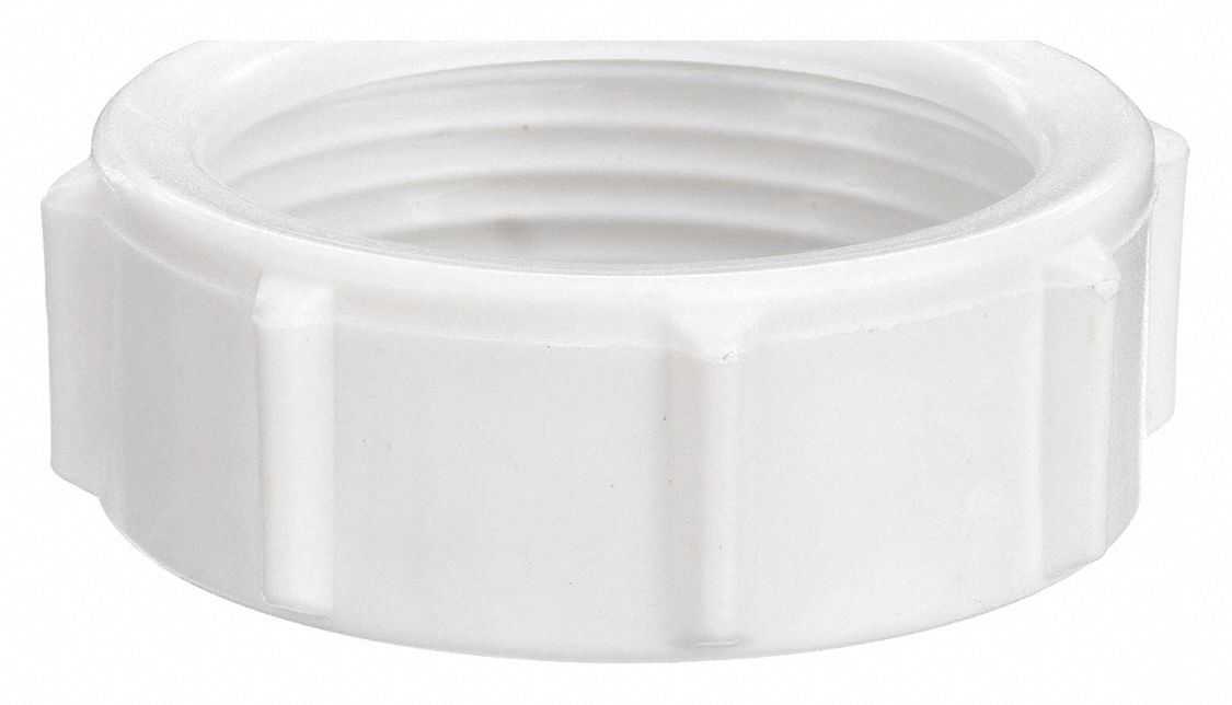 SLIP-NUT AND WASHER: PLASTIC, WHITE, 1¼ IN FITS PIPE SIZE, SLIP