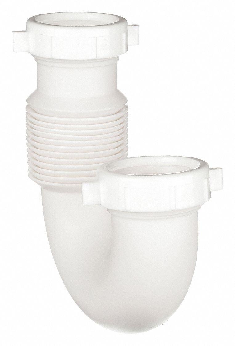 BEND: PLASTIC, WHITE, 1¼ IN/1½ IN NOMINAL PIPE SIZE, 7¾ IN OVERALL LG, SLIP