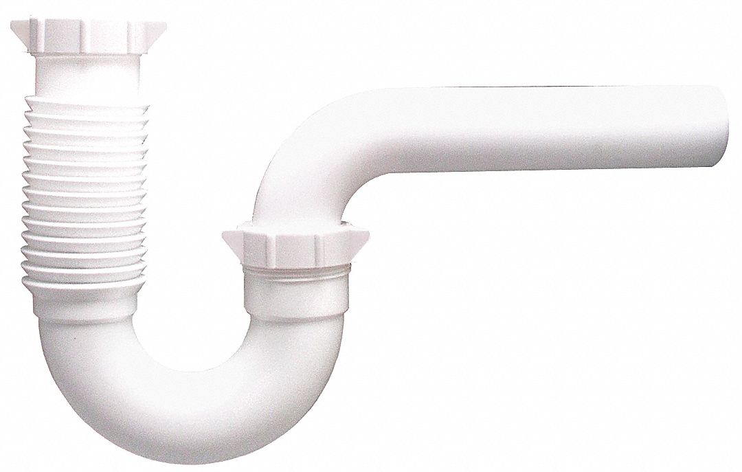 Trap: Plastic, White, 1 1/2 in Nominal Pipe Size, 12 in Overall Lg, Slip, Slip