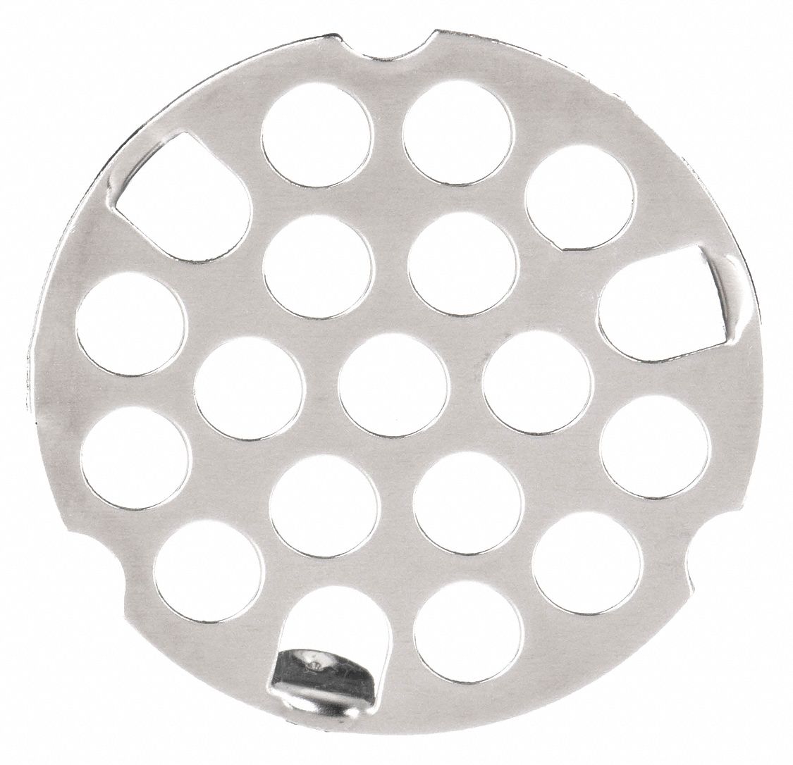 Strainer: 1 7/8 in Overall Dia, 3/8 in Overall Ht, Stainless Steel, Unfinished