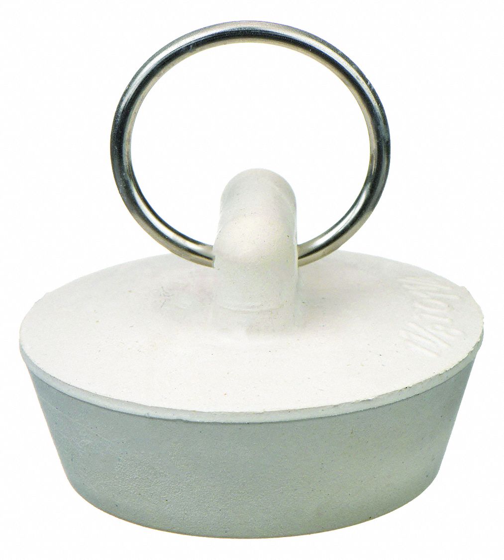 DRAIN STOPPER: 1¼ IN OVERALL DIA, RUBBER, WHITE, PUSH AND PULL, SINK, 5 PK