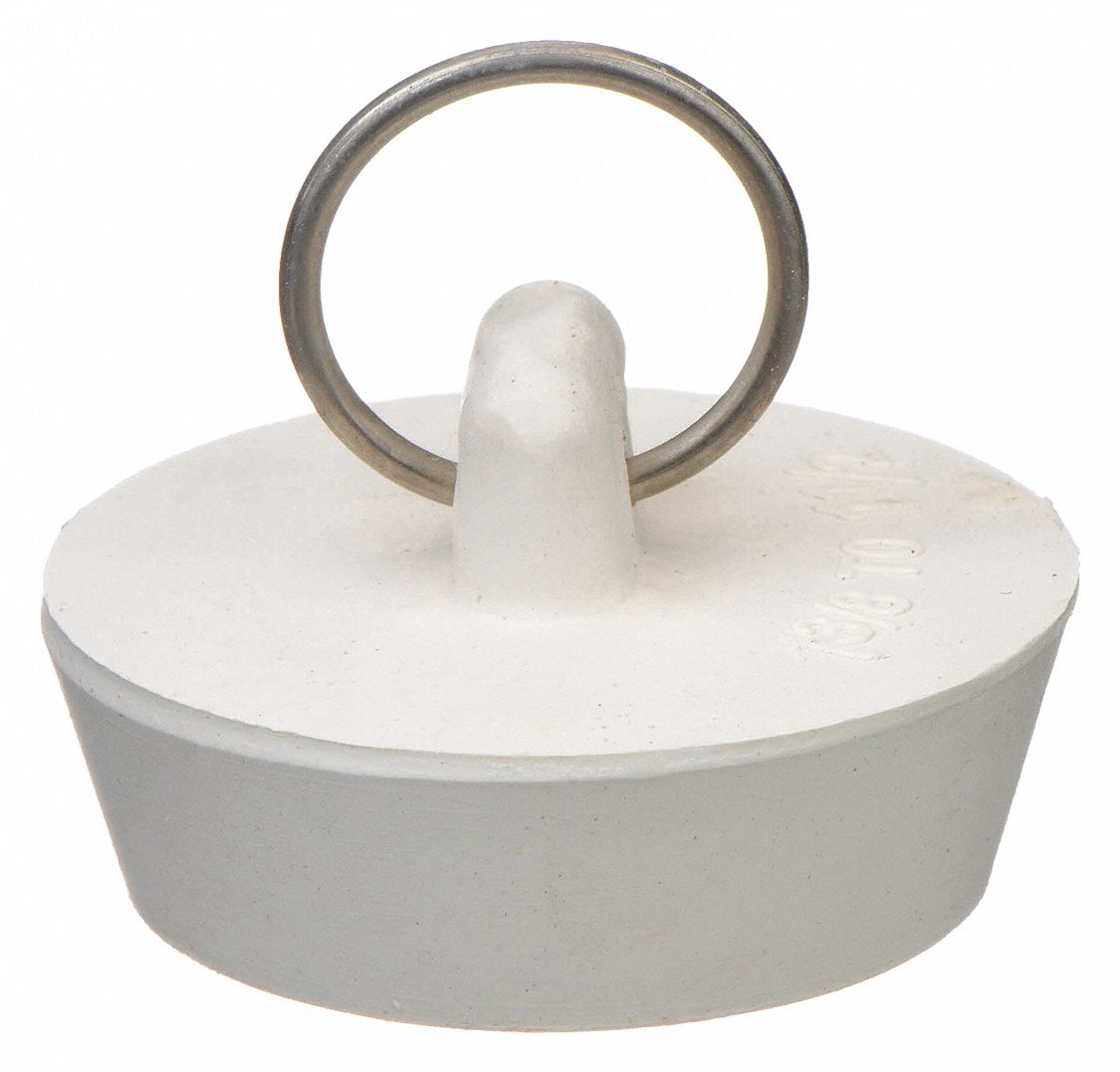 DRAIN STOPPER: 1½ IN OVERALL DIA, RUBBER, WHITE, PUSH AND PULL, SINK, 5 PK