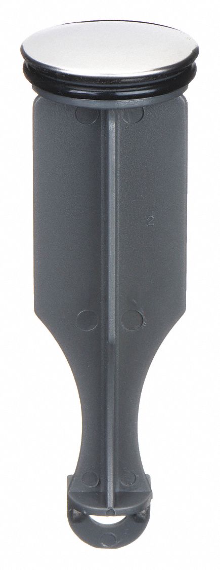 Drain Stopper: 1 1/4 in Overall Dia, Plastic, Chrome, Silver, Pop Up, Sink