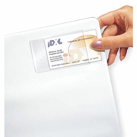 Side Load Business Card Holder: Self Adhesive, Clear, PVC-free Poly, 10 PK