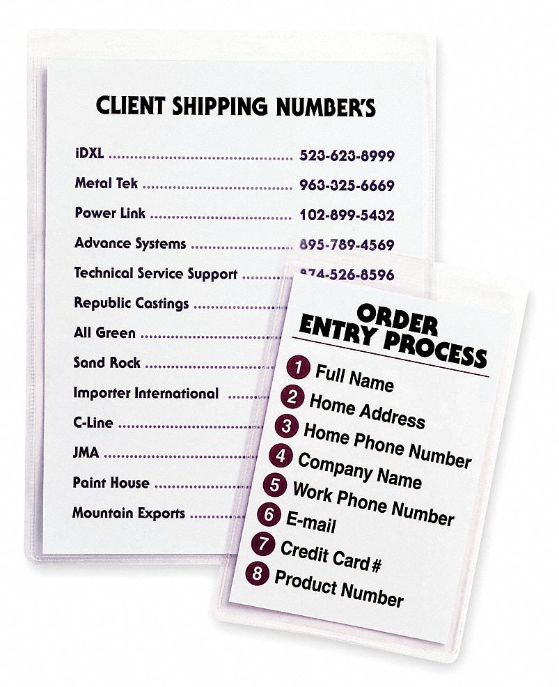 Shop Ticket Holder: Polypropylene, Self-Adhesive, 11 1/4 in Ht, 9 1/8 in Wd, 50 PK