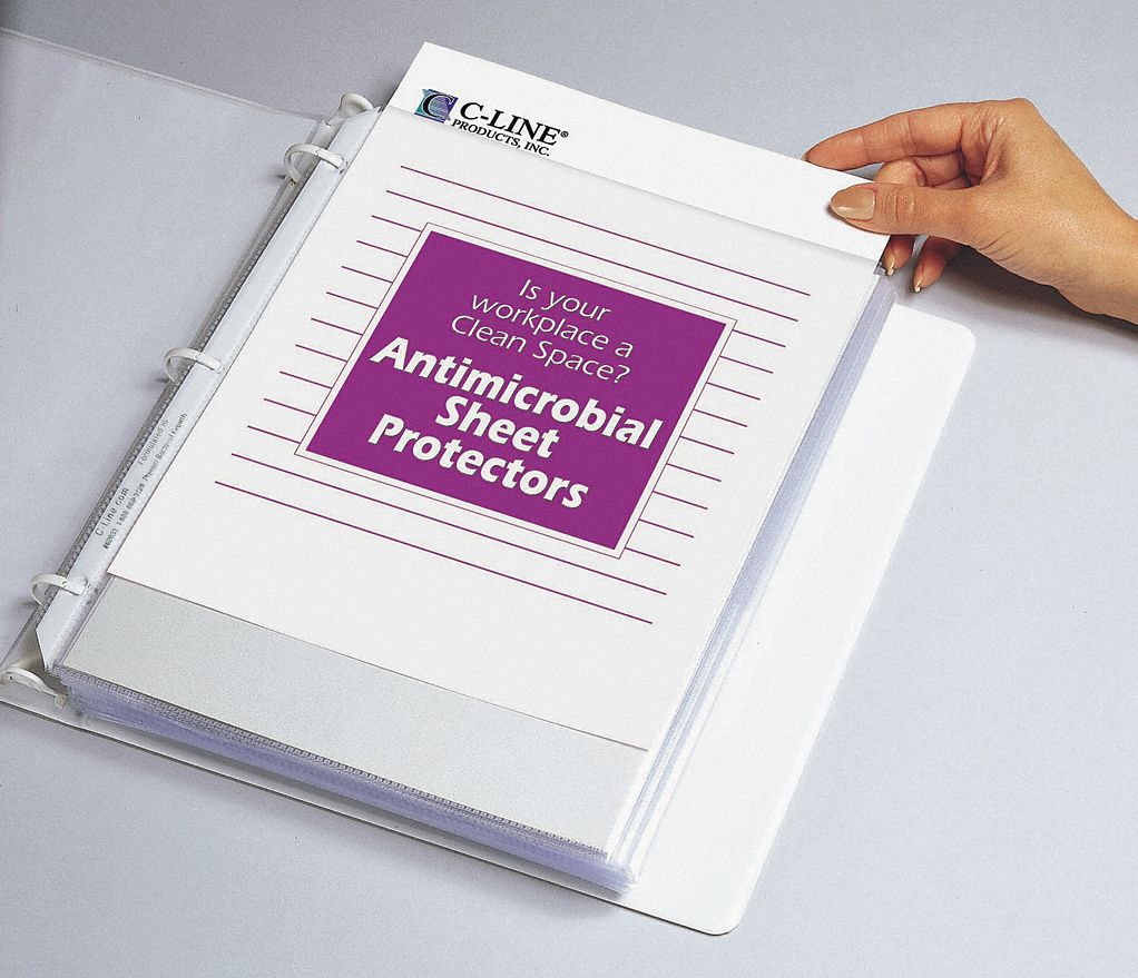 Heavyweight Sheet Protector: Antimicrobial, Clear, 8 1/2 in Wd, 11 in Ht, 100 PK