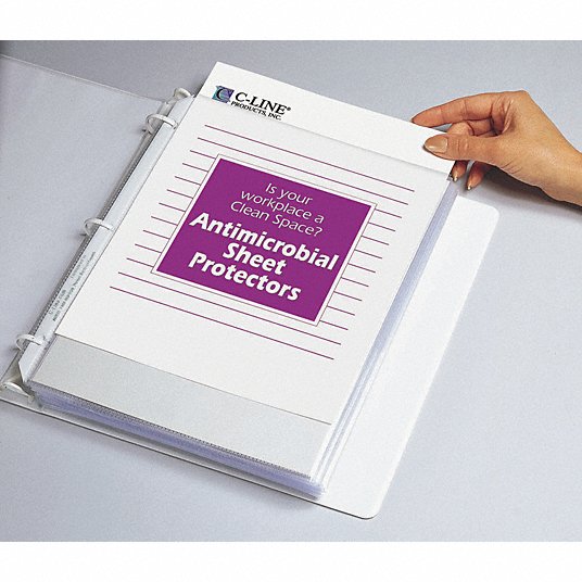 Heavyweight Sheet Protector: Antimicrobial, Clear, 8 1/2 in Wd, 11 in Ht, 100 PK