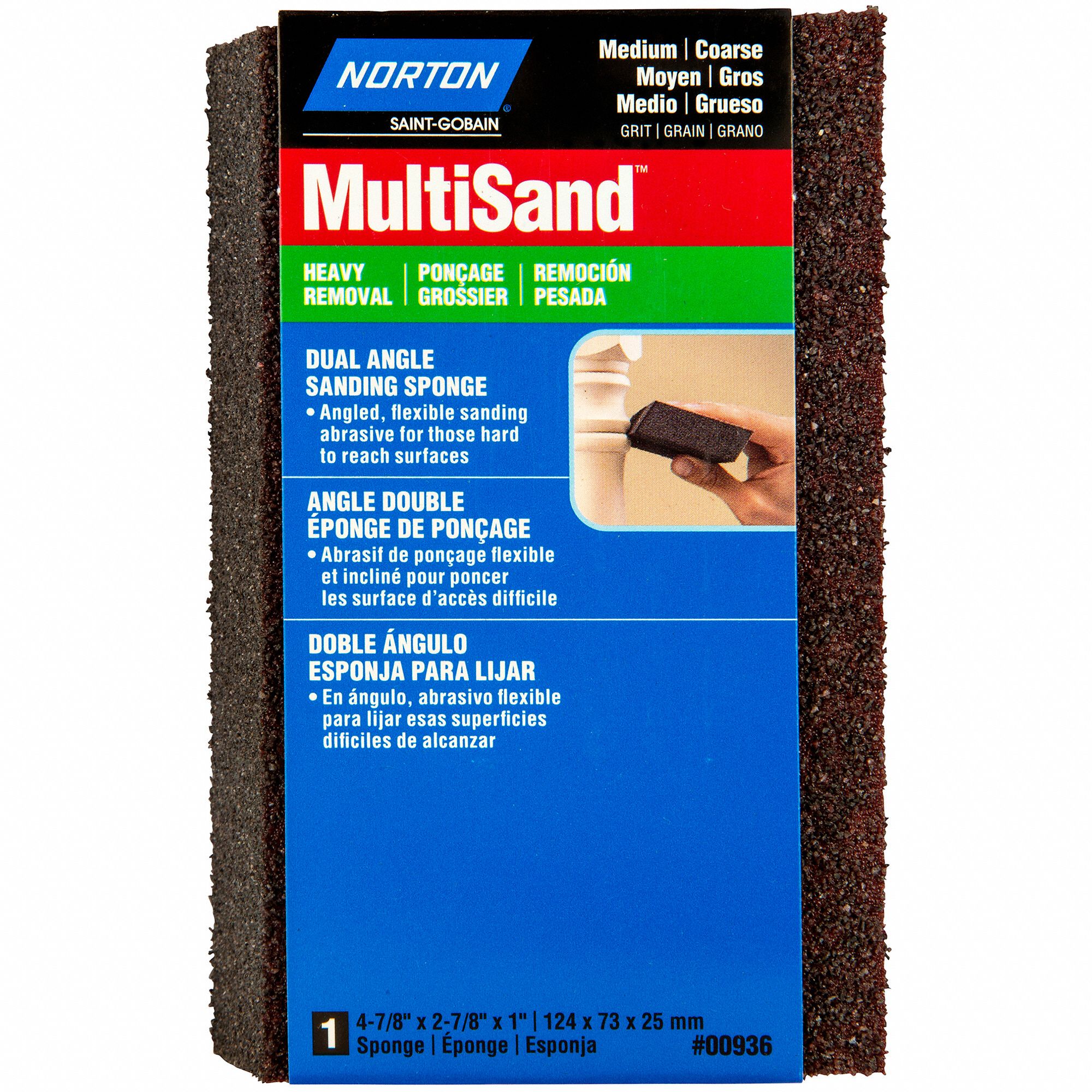 NORTON Angled Sanding Sponge, Coarse/Medium Grade, Gray 1PW2807660700936 Grainger