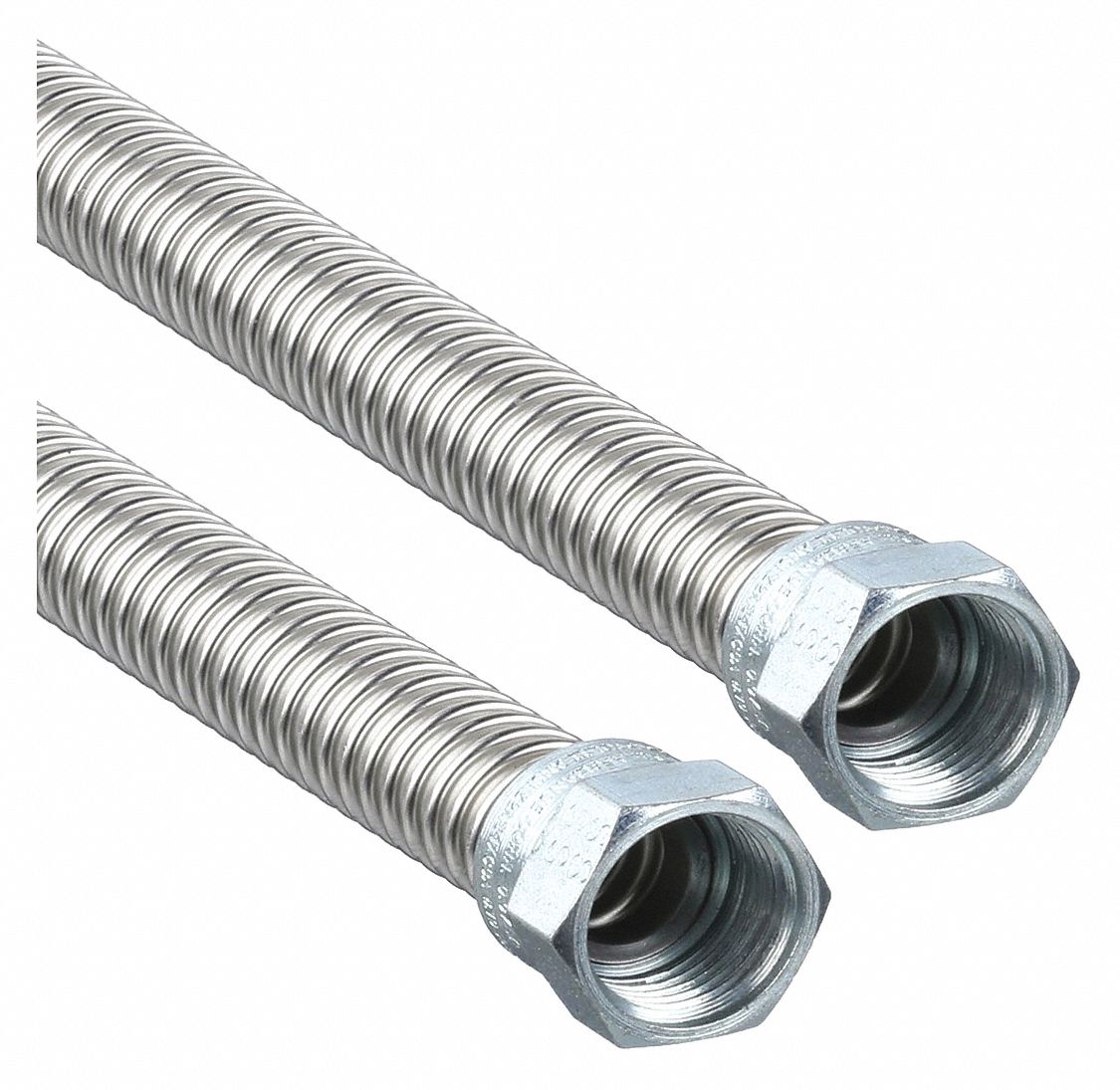 GAS CONNECTOR: ⅜ IN HOSE ID, 4 FT HOSE LG, 60,500 BTU CAPACITY, SILVER, FNPT X FNPT