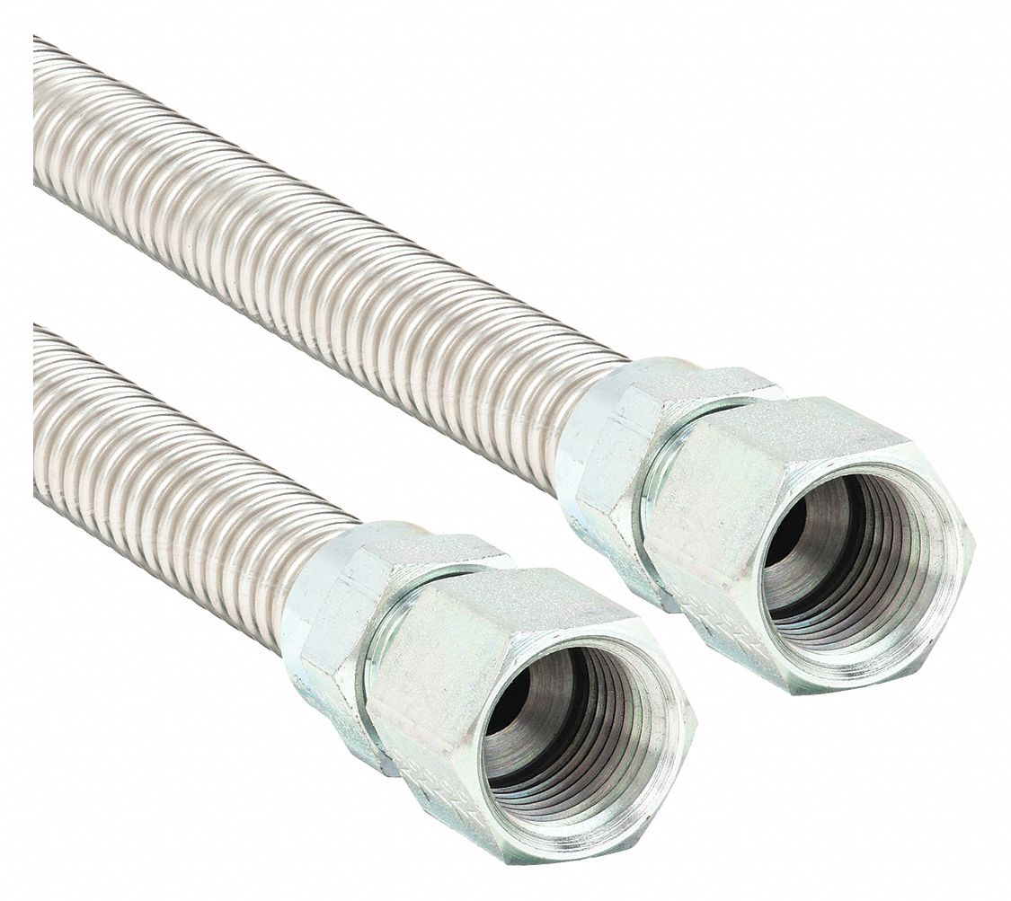 GAS CONNECTOR: ½ IN HOSE ID, 36 IN HOSE LG, 125,000 BTU CAPACITY, SILVER, FNPT X FNPT