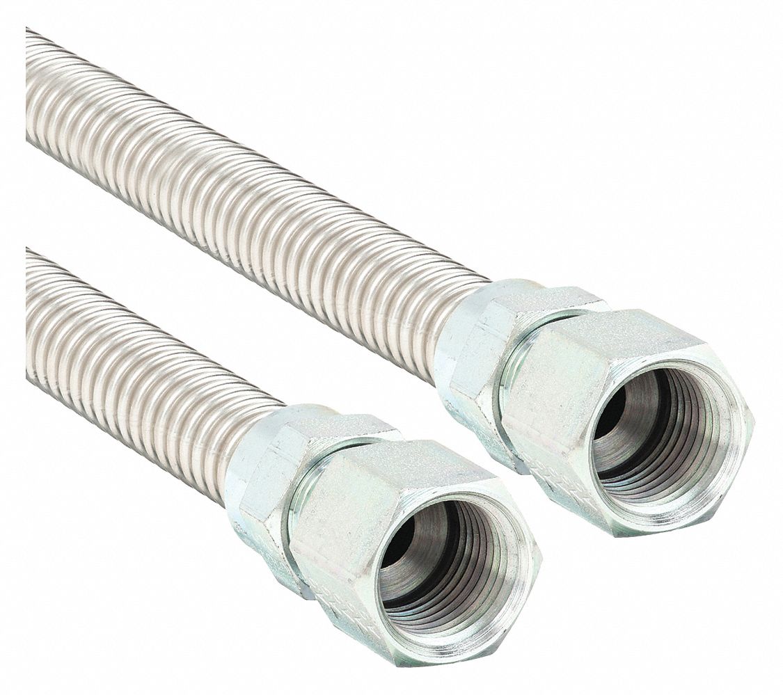 Gas Connector: 1/2 in Hose Inside Dia., 4 ft Hose Lg, 106, 000 BTU Capacity, Silver, FNPT x FNPT