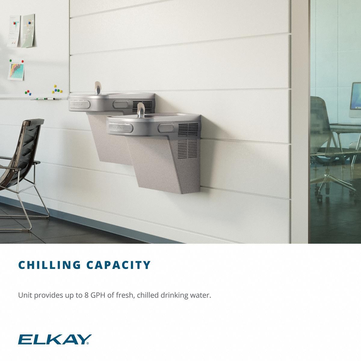 ELKAY Single Drinking Fountain OnWall, Refrigerated, 19 7/8 in Ht