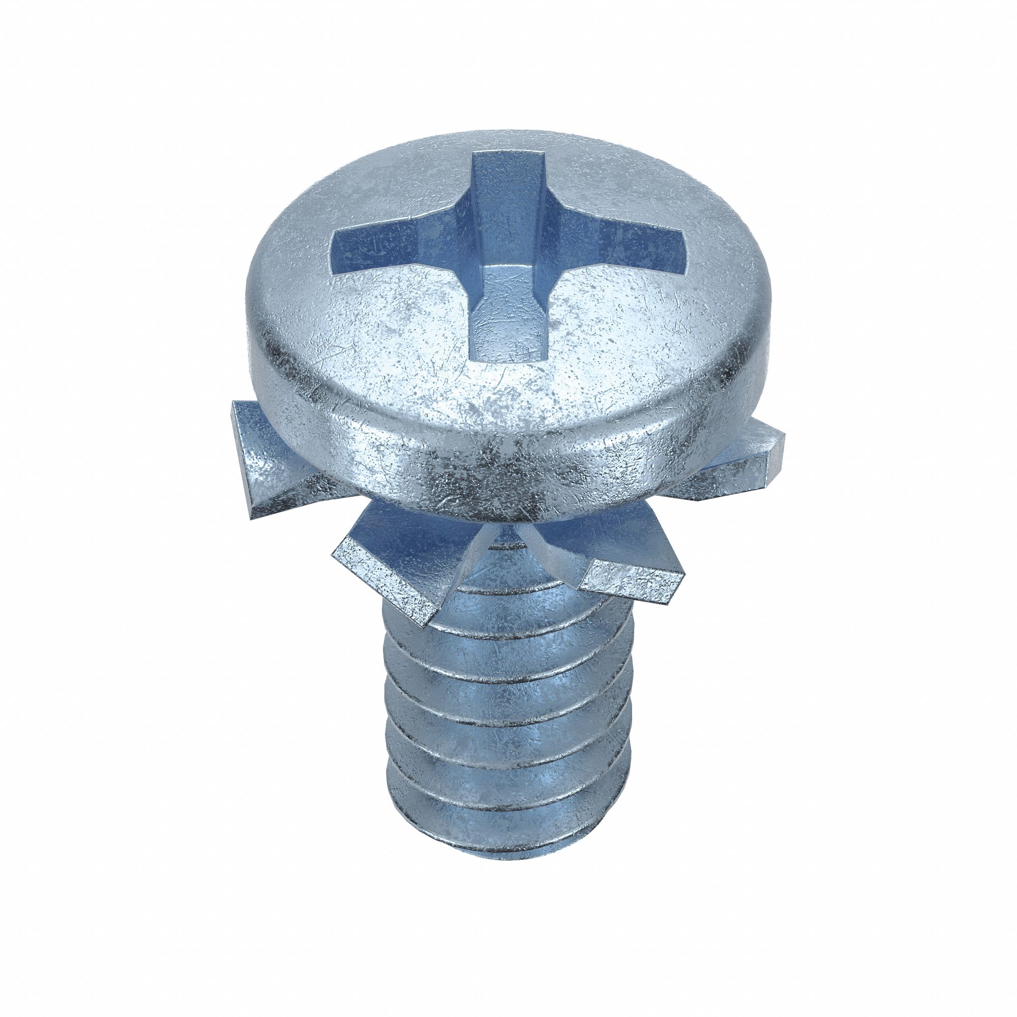 SEMS Screw: External Tooth, #6-32 Thread Size, 5/16 in Lg, Steel, Zinc-Plated, Pan, Phillips, 100 PK