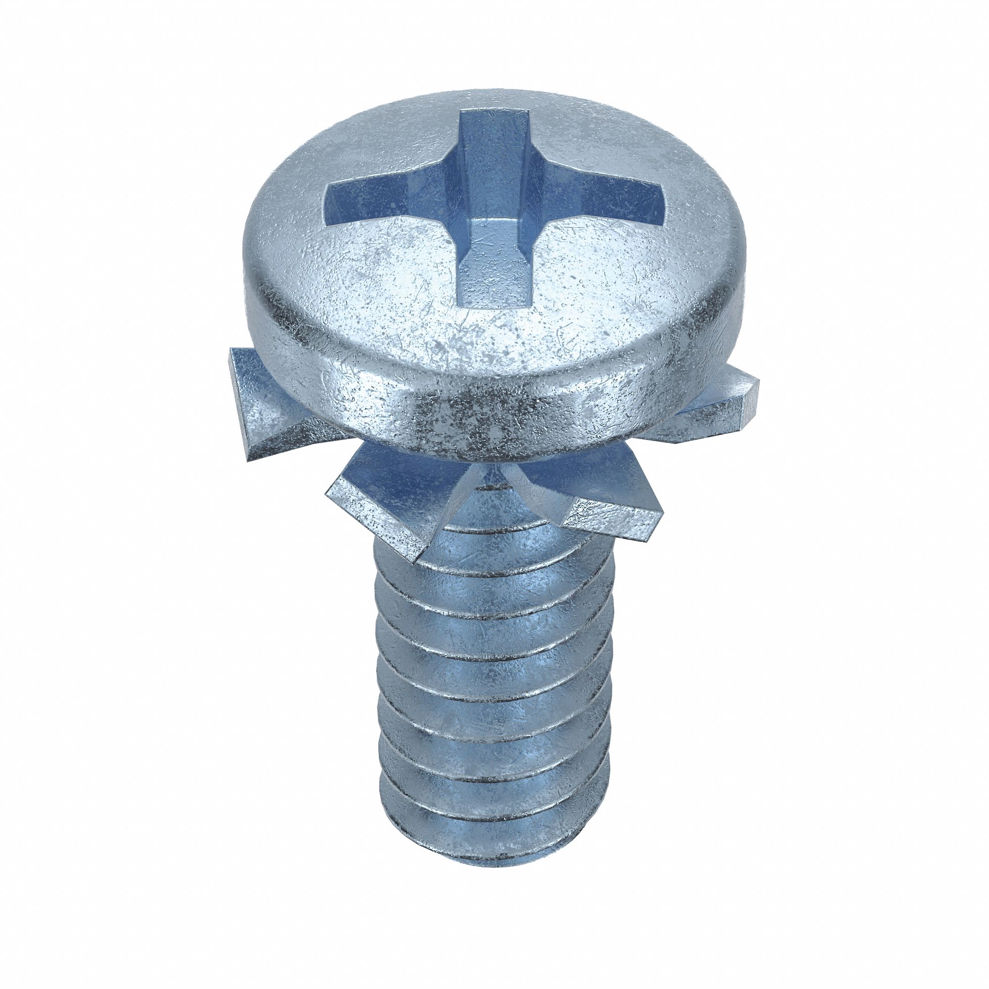 SEMS Screw: External Tooth, #6-32 Thread Size, 3/8 in Lg, Steel, Zinc-Plated, Pan, Phillips, 100 PK