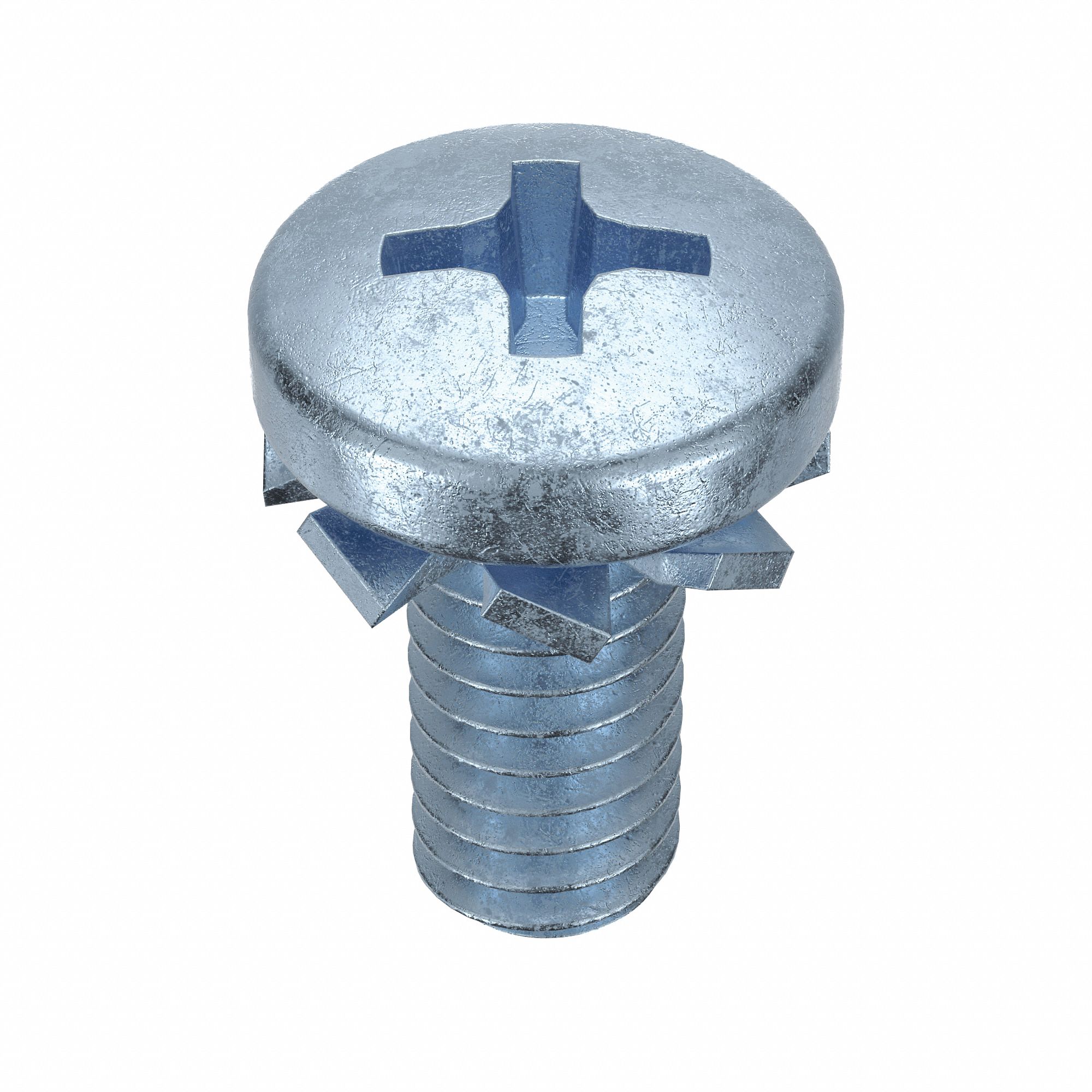 SEMS Screw: External Tooth, #8-32 Thread Size, 3/8 in Lg, Steel, Zinc-Plated, Pan, Phillips, 100 PK