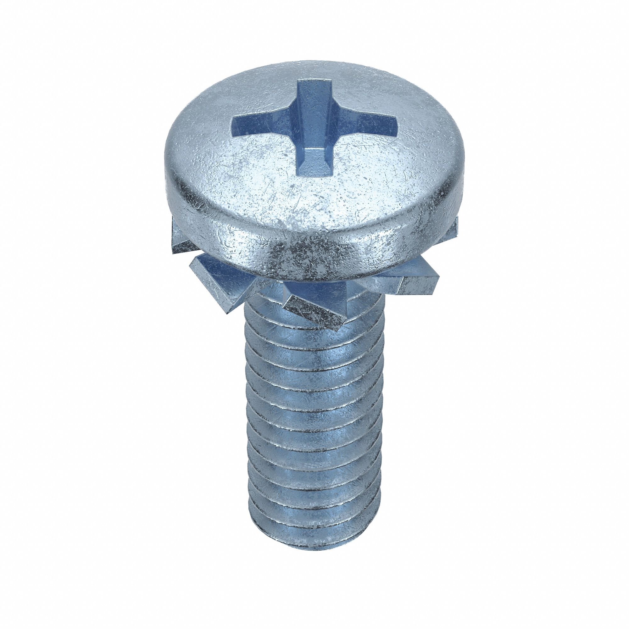 SEMS Screw: External Tooth, #8-32 Thread Size, 1/2 in Lg, Steel, Zinc-Plated, Pan, Phillips, 100 PK