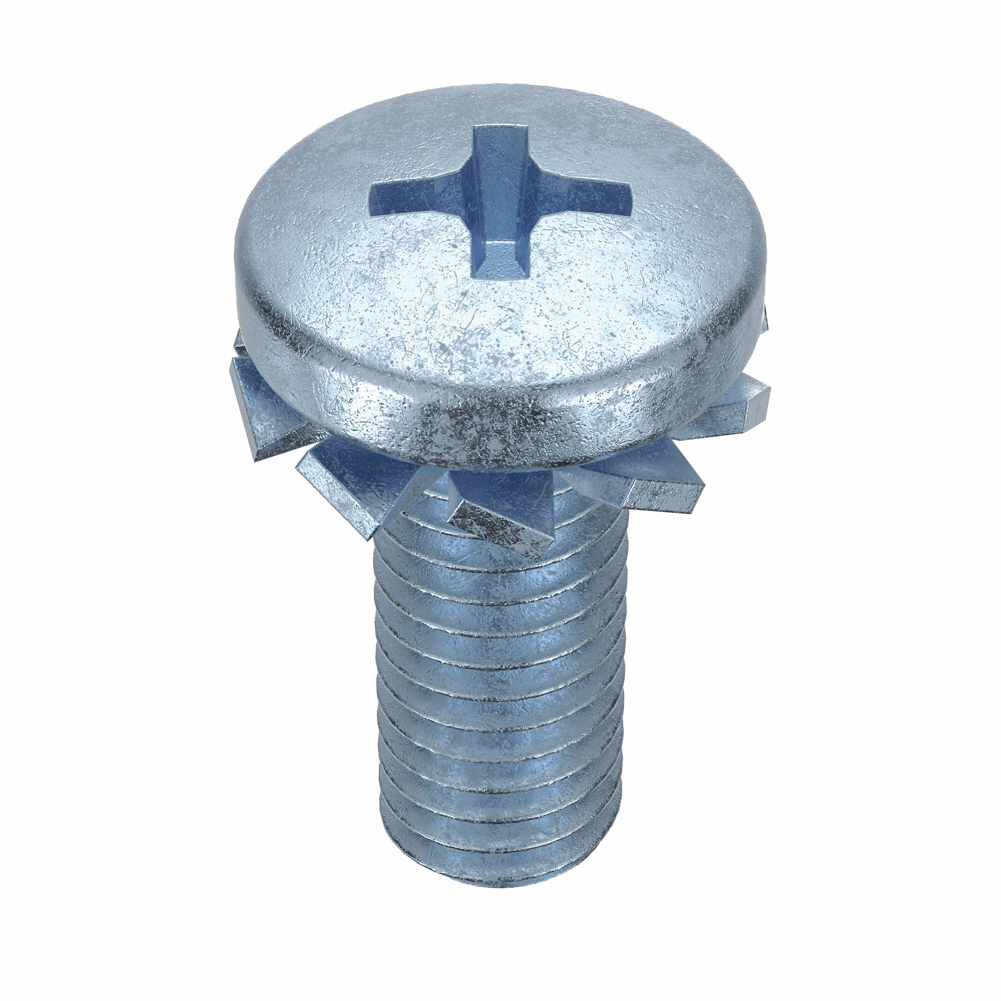 SEMS Screw: External Tooth, #10-24 Thread Size, 1/2 in Lg, Steel, Zinc-Plated, Pan, Phillips, 100 PK
