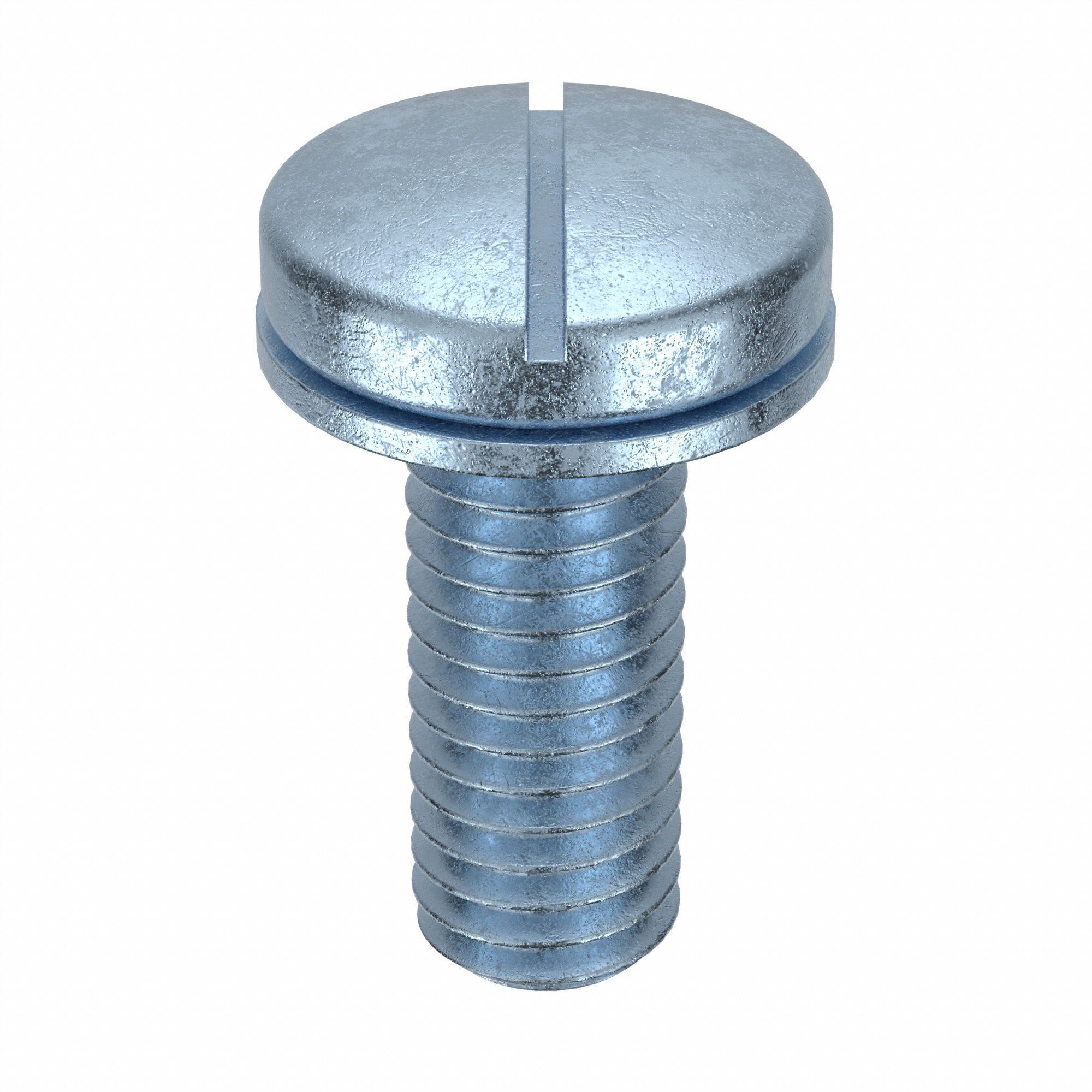 SEMS Screw: Internal Tooth, #10-32 Thread Size, 1/2 in Lg, Steel, Zinc-Plated, Pan, Slotted, 100 PK