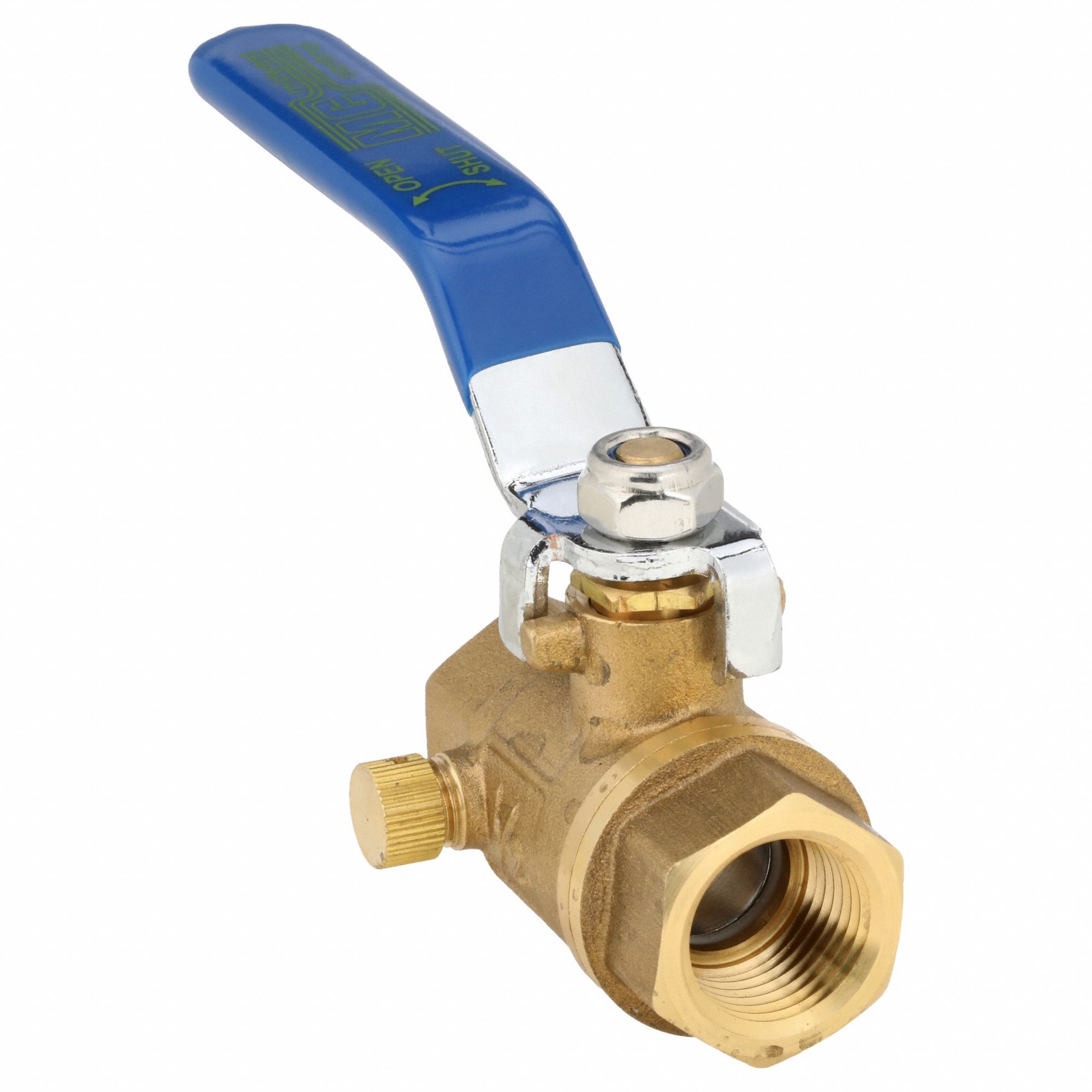 Manual Two-Way Ball Valve: 1/2 in, Brass, Straight, FNPT x FNPT, Full Port Ball Port