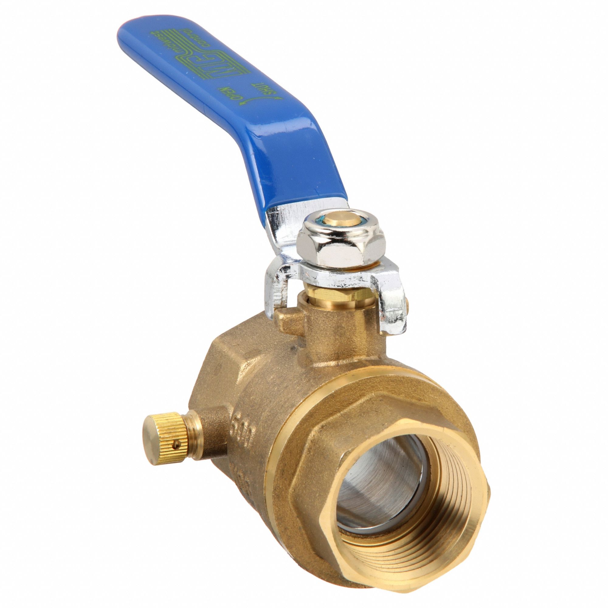 Manual Two-Way Ball Valve: 1 in, Brass, Straight, FNPT x FNPT, Full Port Ball Port