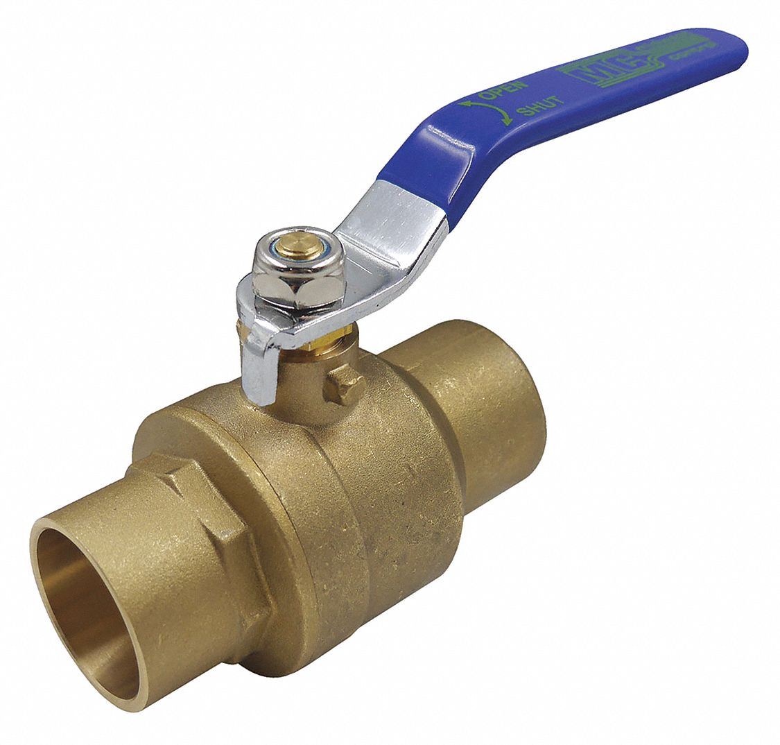 Manual Two-Way Ball Valve: 2 in, Brass, Straight, Sweat x Sweat, Full Port Ball Port