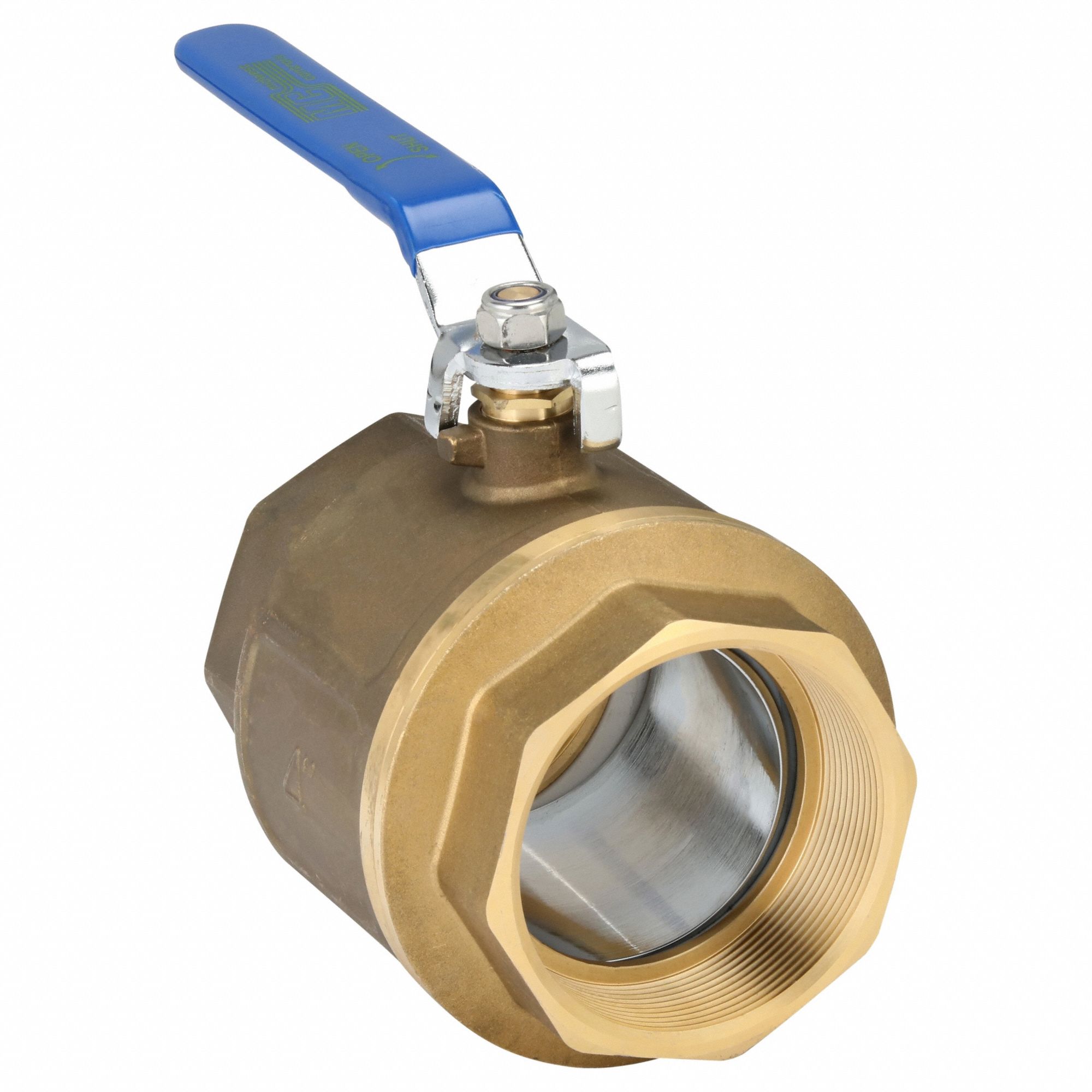 Manual Two-Way Ball Valve: 4 in, Brass, Straight, FNPT x FNPT, Full Port Ball Port