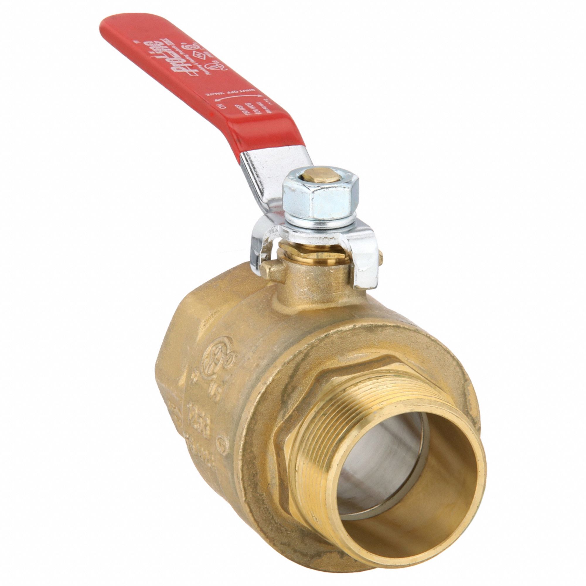 Manual Two-Way Ball Valve: 1 1/2 in, Brass, Straight, MIP x FIP, Std Port Ball Port
