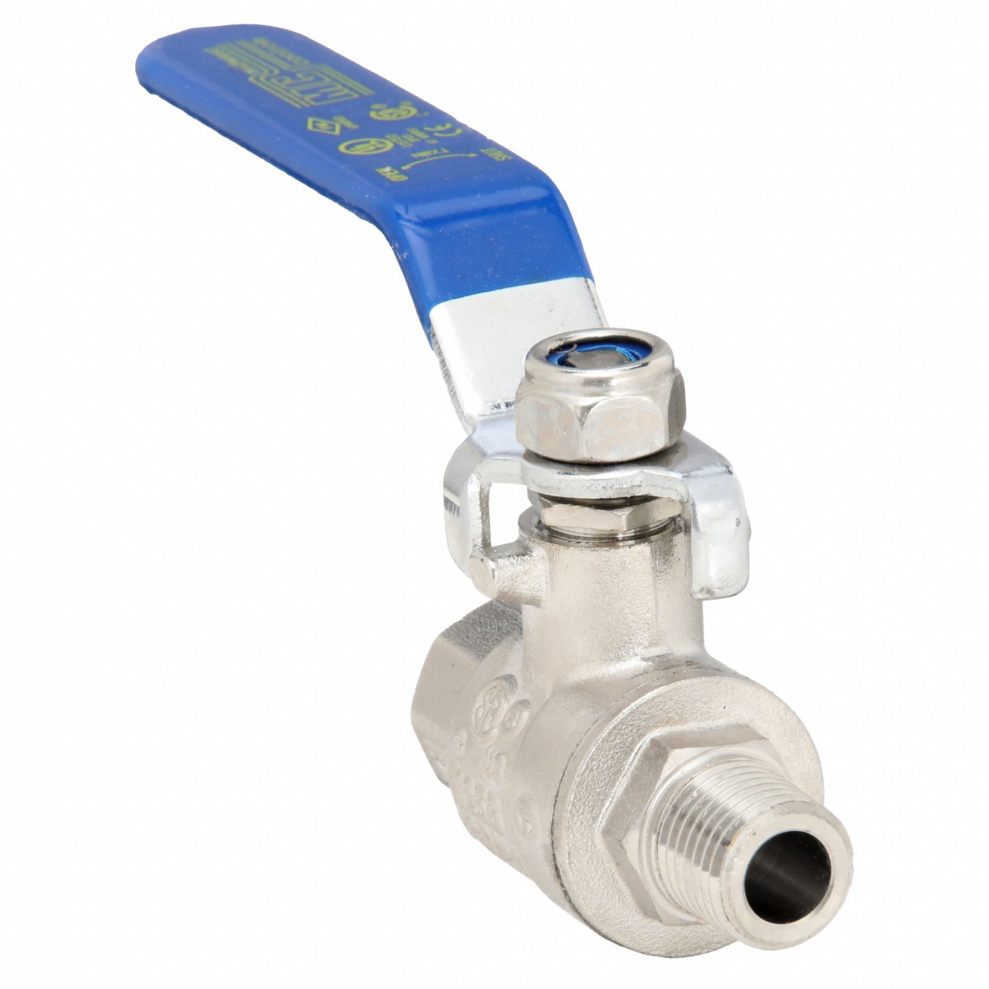 Manual Two-Way Ball Valve: 1/4 in, Nickel-Plated Brass, Straight, MNPT x FNPT, Lever