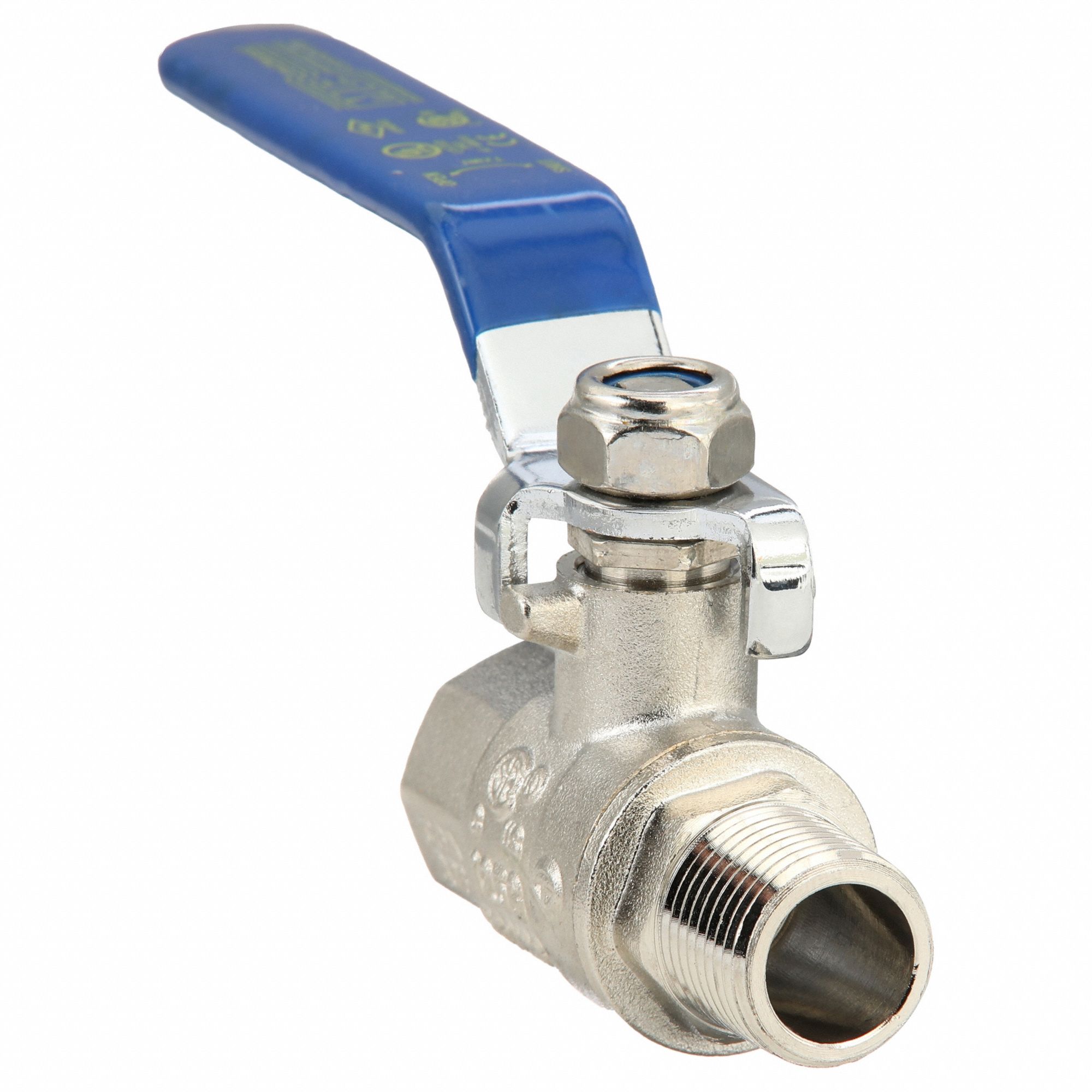Manual Two-Way Ball Valve: 3/8 in, Nickel-Plated Brass, Straight, MNPT x FNPT, Lever