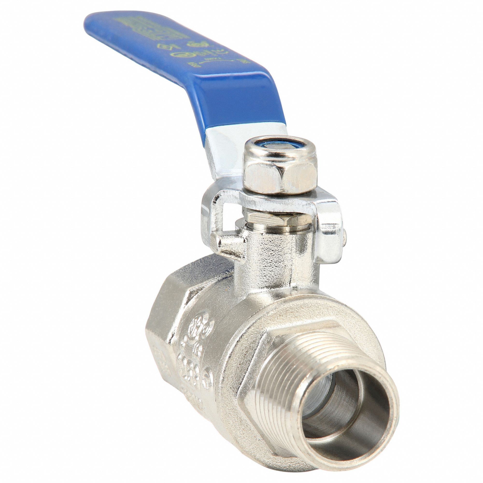 Manual Two-Way Ball Valve: 1/2 in, Nickel-Plated Brass, Straight, MNPT x FNPT, Lever