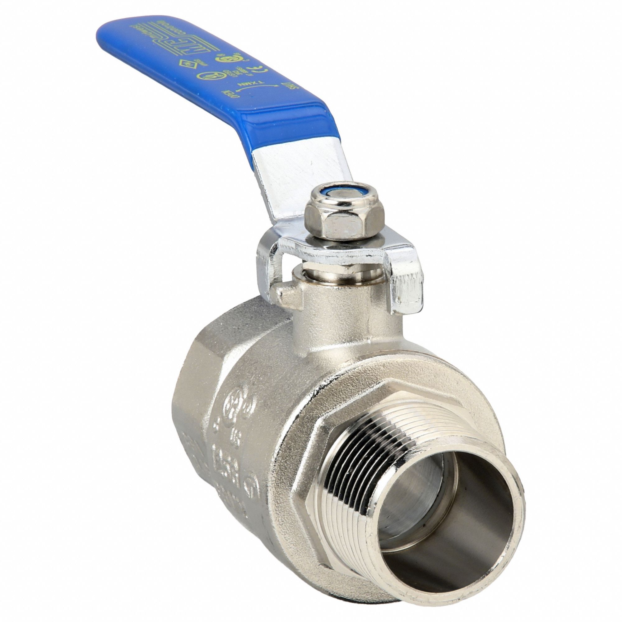 Manual Two-Way Ball Valve: 1 in, Nickel-Plated Brass, Straight, MNPT x FNPT, Lever