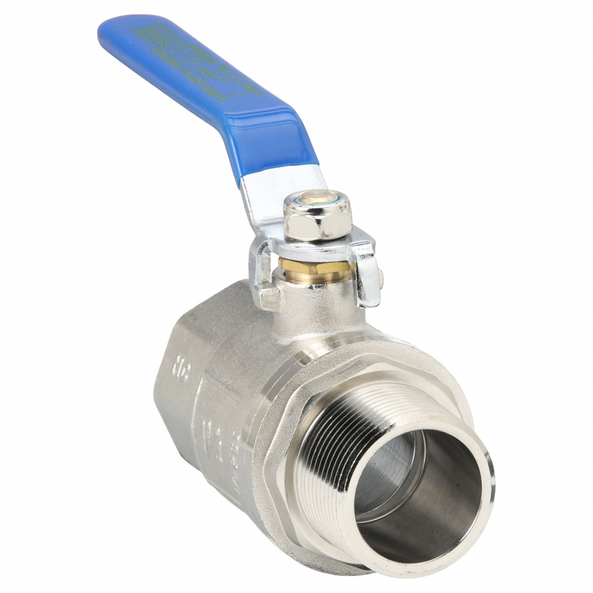 Manual Two-Way Ball Valve: 1 1/4 in, Nickel-Plated Brass, Straight, MNPT x FNPT, FKM