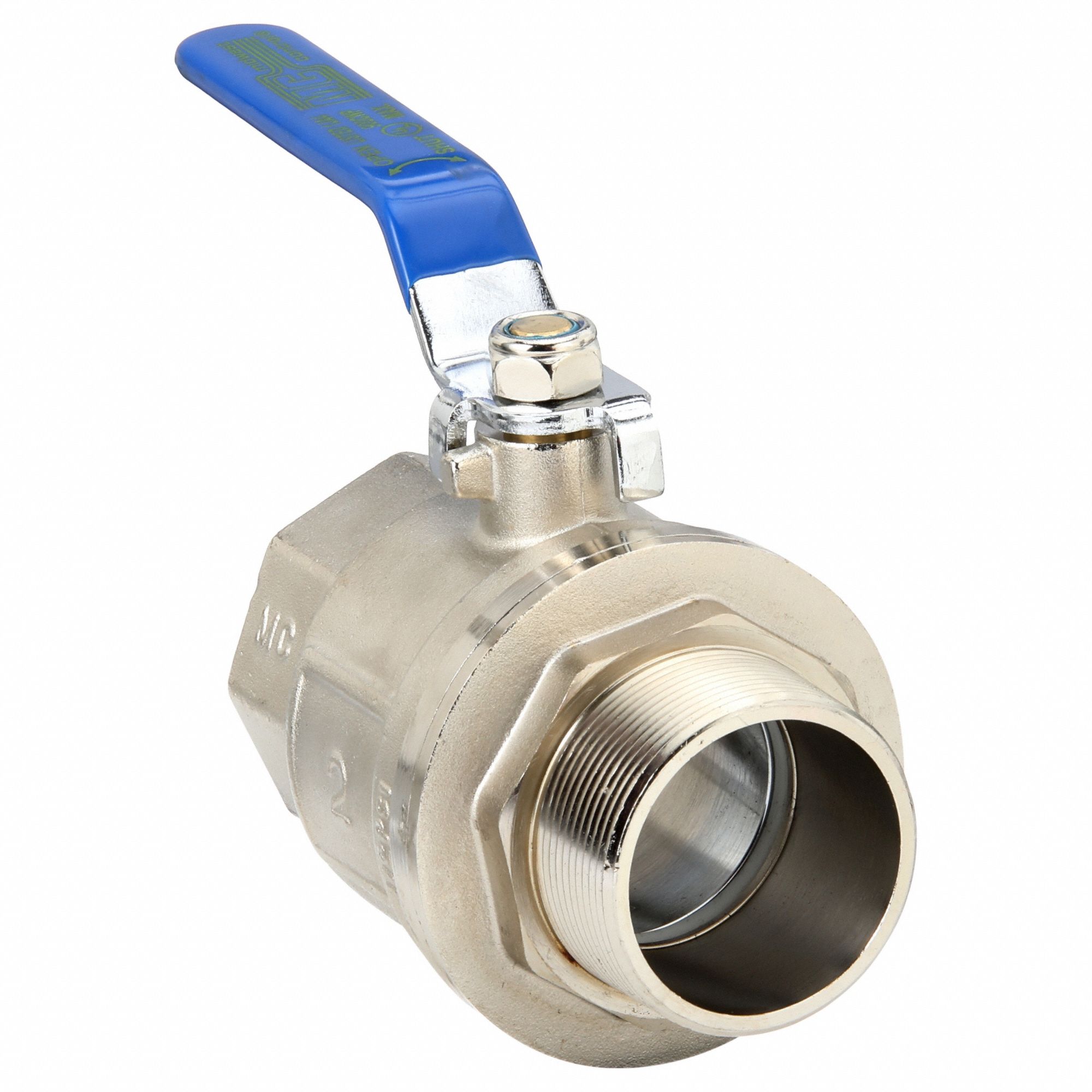 Manual Two-Way Ball Valve: 2 in, Nickel-Plated Brass, Straight, MNPT x FNPT, Lever