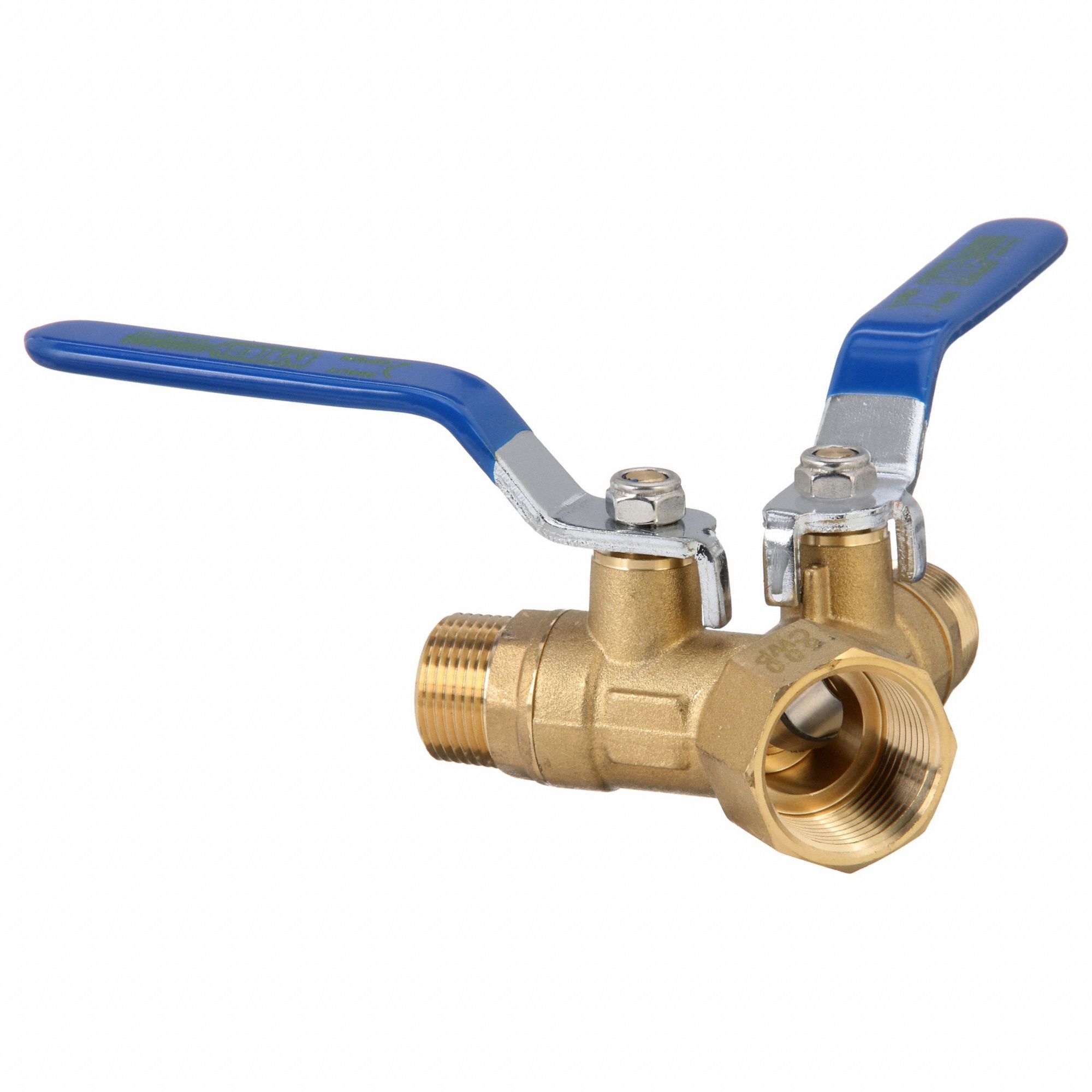 Manual Three-Way Ball Valve: 1 in, Brass, FNPT x MNPT x MNPT, Std Port Ball Port