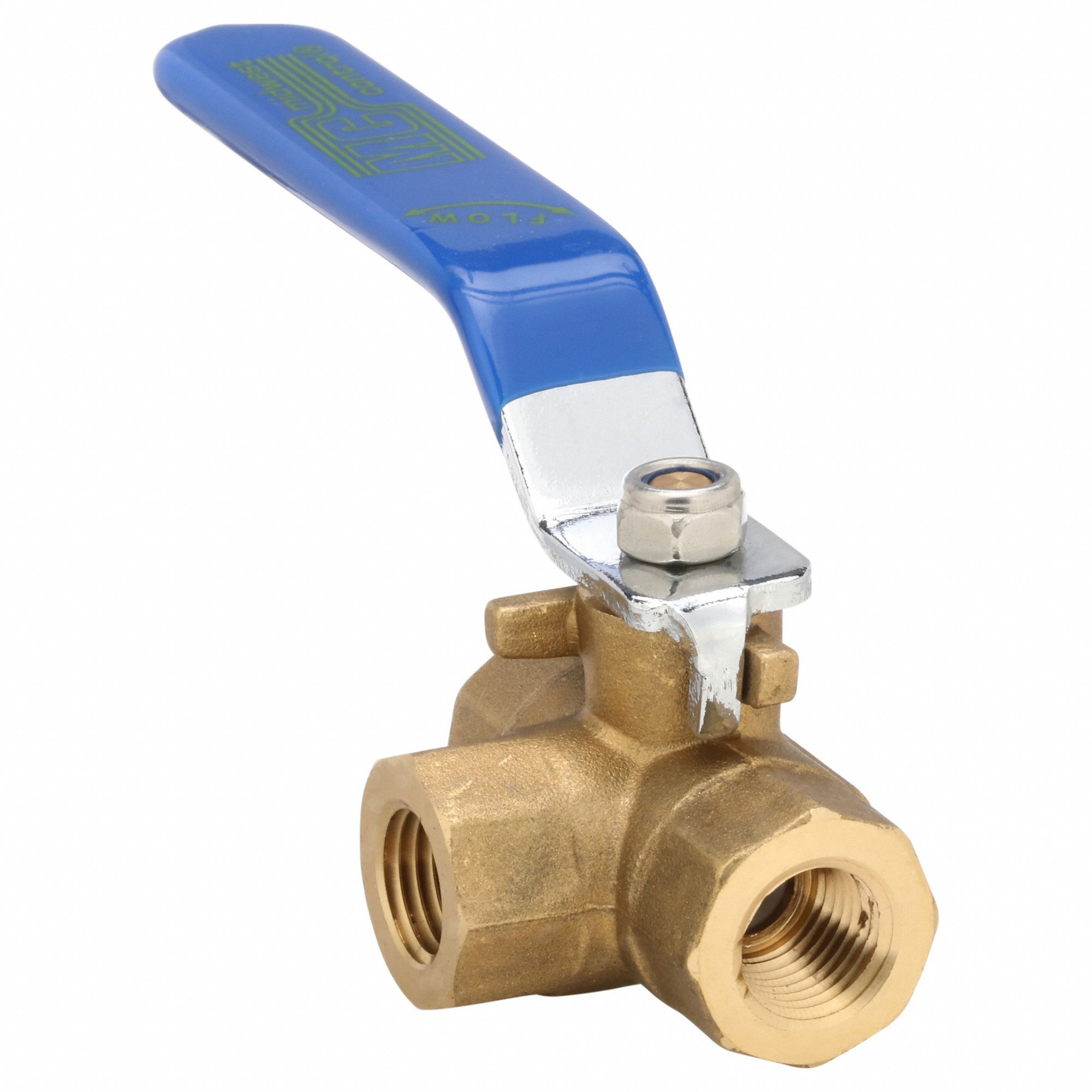 Manual Three-Way Ball Valve: 1/4 in, Brass, FNPT x FNPT x FNPT, Std Port Ball Port