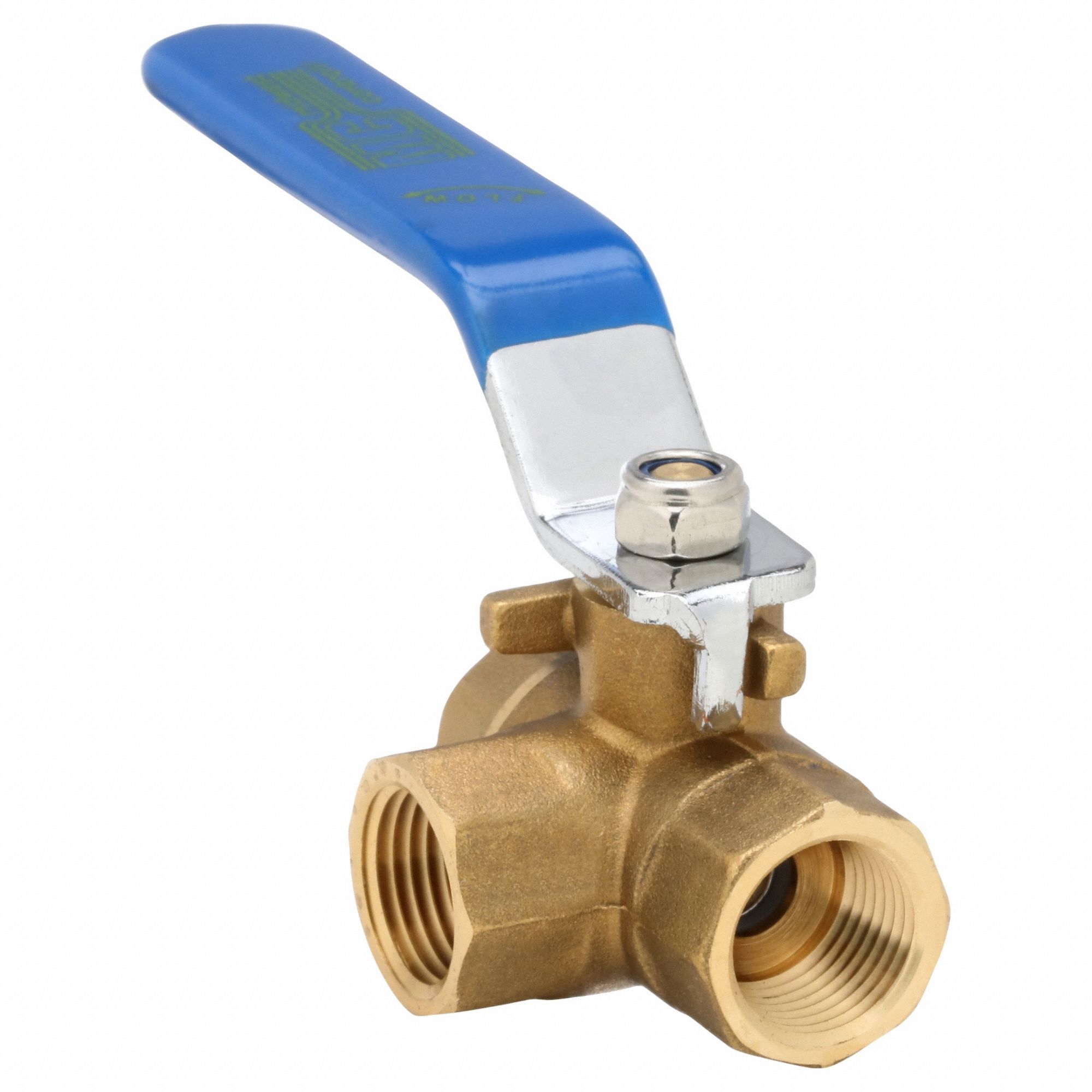 APPROVED VENDOR Manual Three-Way Ball Valve: 3/8 in, Brass, FNPT x FNPT x FNPT, Std Port Ball Port