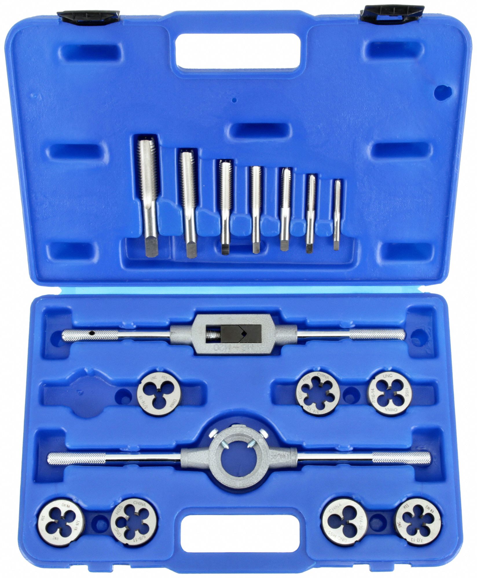 TAP & DIE SET, 16 PIECES, ¼"-20 MIN. TAP THREAD, ¾"-10 MAX TAP THREAD