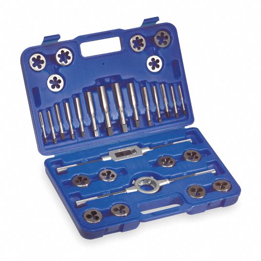 WESTWARD Tap and Die Set 30 Pieces, 1/4"20 Min. Tap Thread Size, 3/4