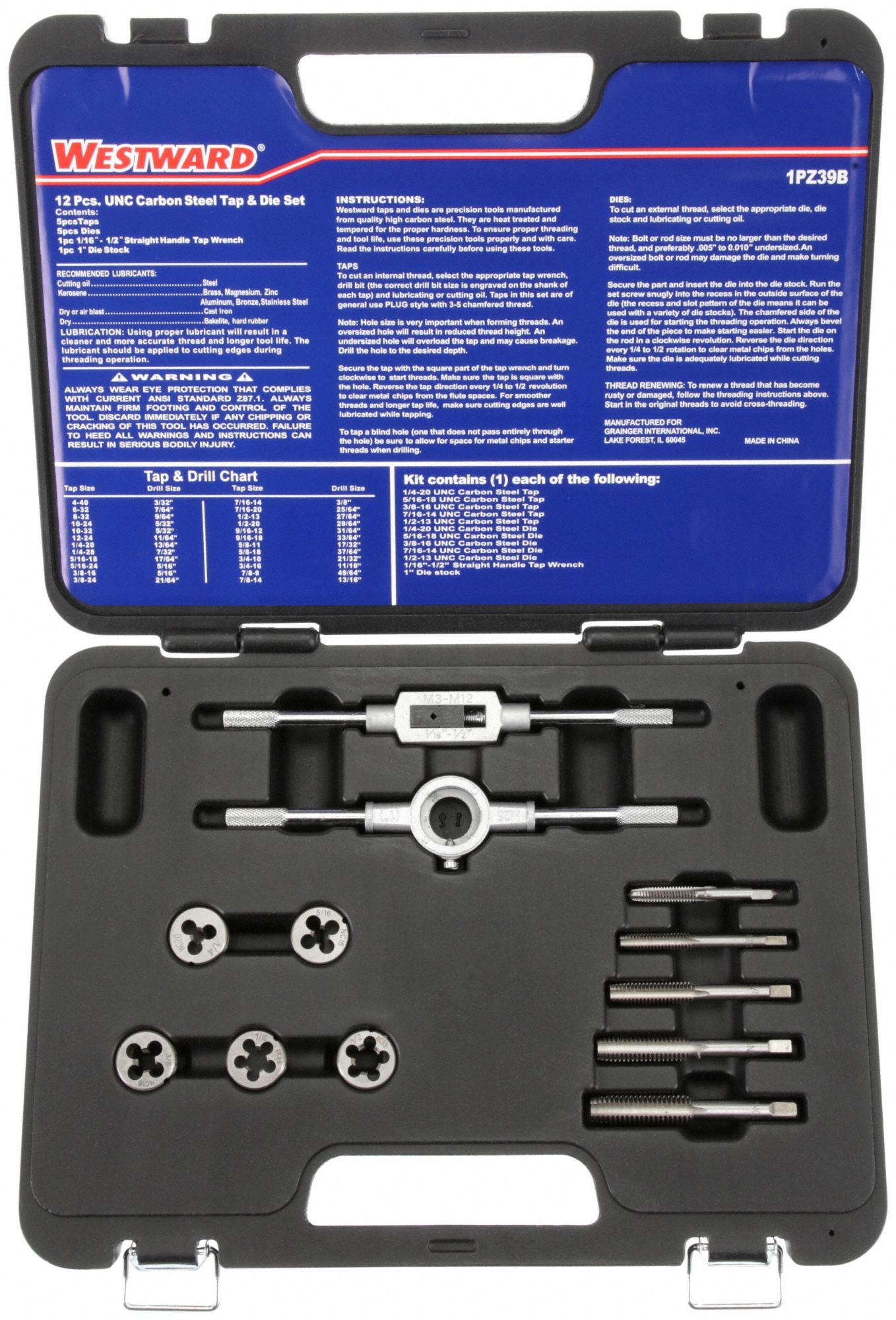 TAP & DIE SET, 12 PIECES, ¼