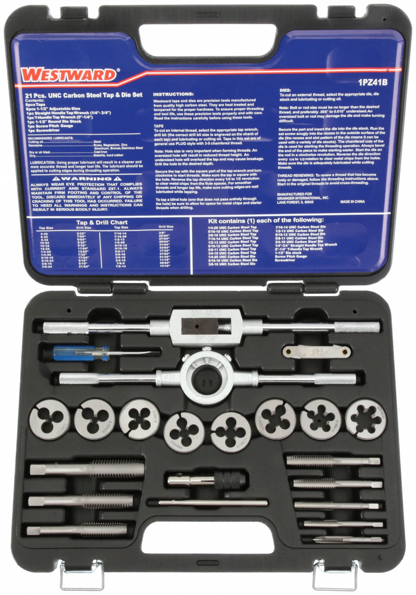 TAP & DIE SET, 21 PIECES, ¼