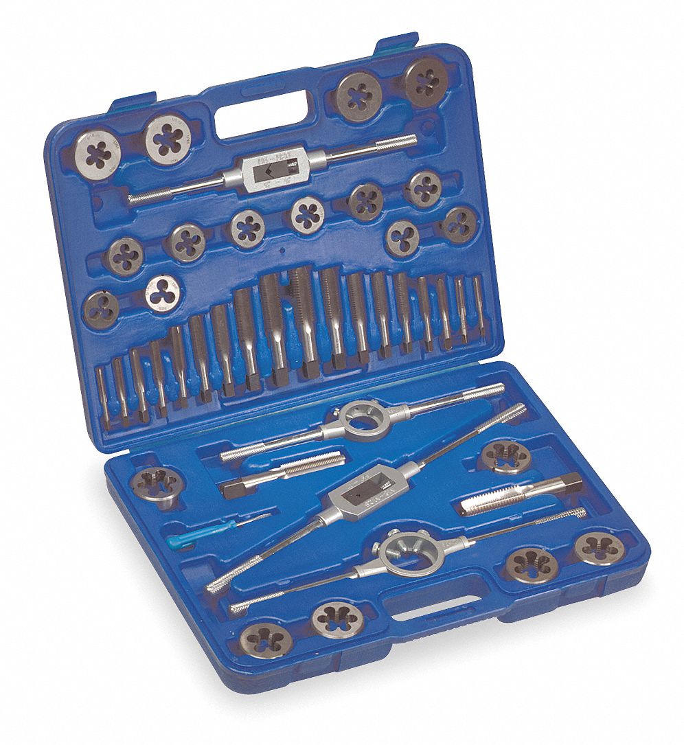 WESTWARD Tap and Die Set 45 Pieces, 1/4"20 Min. Tap Thread Size, 1