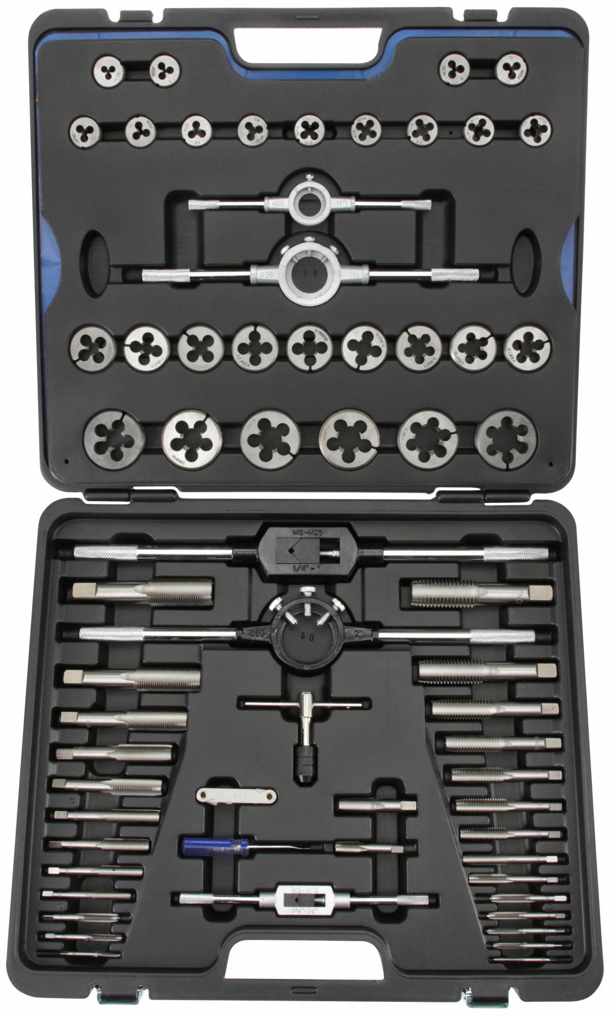 TAP & DIE SET, 64 PIECES, #4-40 MIN. TAP THREAD, 1 IN MAX TAP THREAD