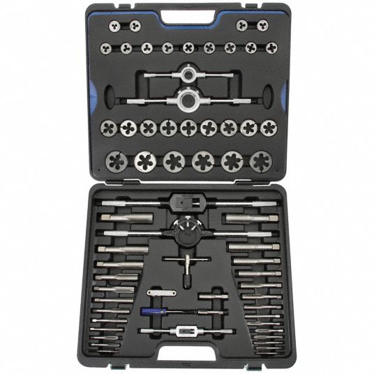 WESTWARD Tap and Die Set: 64 Pieces, #4-40 Min. Tap Thread Size, 1 in Max.  Tap Thread Size